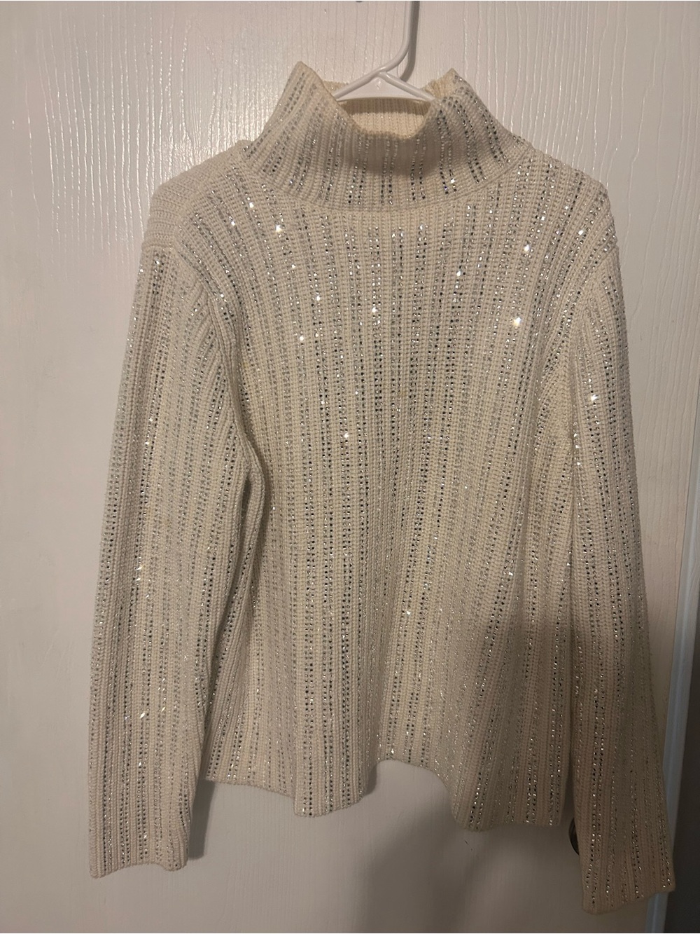 Cream Sparkle Ribbed Turtleneck Sweater - Women's
